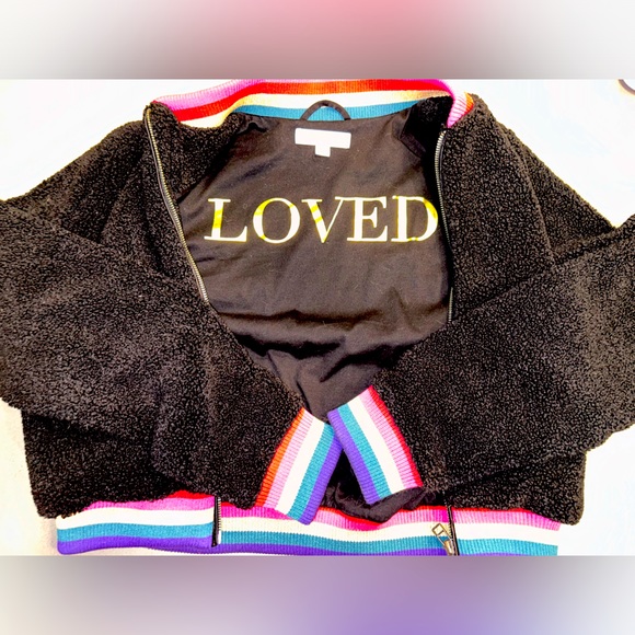 Spiritual gangster cozy jacket black w/ rainbow like colors - Picture 1 of 6